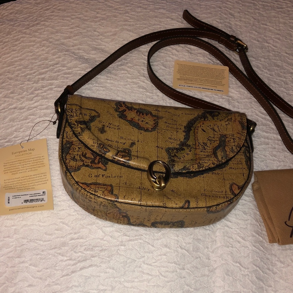 Patricia Nash Valledoria Leather European Map Print Crossbody Bag NWT & Dust Bag